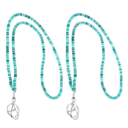 PATIKIL 2pcs Beaded Teacher Lanyard Cute Boho Lanyard Neck Cards Keys Green