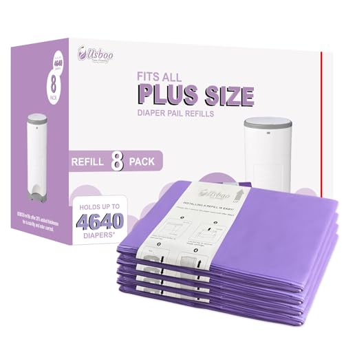 Image of USBOO Refills Compatible with Dekor Plus Diaper Pail,8 Pack Disposable Diaper Pail Refills, Easy to Replace and Dispose Diaper Trash Bags, Holds up to 4640 Diapers,Lavender Scent