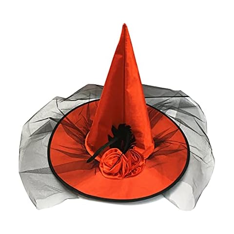 Feiyayi Halloween Witch Hat,Lace Mesh Rose Flower Witch Hat for Women and Men Adult Children Halloween Cosplay Masquerade Costume Accessory Props (Red) Cover