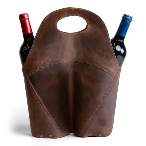 Hide & Drink, Skórzana podwójna torba na wino z 2 butelkami/uchwyt/futerał/torba typu tote/podróż/piknik/torebka, ręcznie wykonana:Bourbon Brown