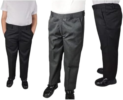 BOYS/KIDS ADJUSTABLE STURDY FIT/GENEROUS FIT/PLUS SIZE SCHOOL TROUSERS with BELT LOOP and ADJUSTABLE BUTTON SCHOOL UNIFORM(5-6 BLACK)