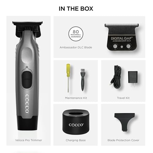 Image of Cocco Veloce Pro Trimmer, Digital Gap Ambassador DLC Blade Edger | High-Torque Brushless BLDC Motor, Cordless, All-Metal Design, Lithium-Ion Battery, Charging Base Included