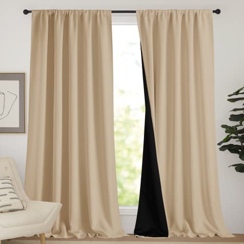 NICETOWN Biscotti Beige Blackout Curtains 62 x 95 inches Long for Bedroom