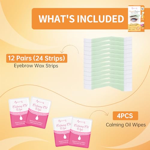 Beauty7 Bandas de Cera para Depilación Facial - 24 Tiras de Cera Recta para Depilación de Cejas en Casa, 4 Toallitas de Aceite Calmante para Todo Tipo de Piel para Mujer - imagen 3