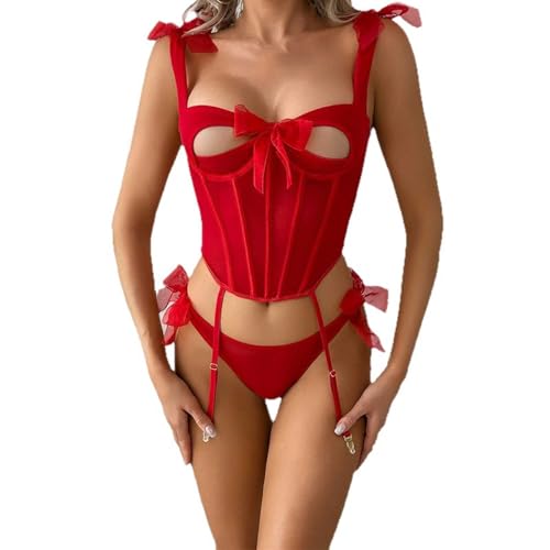 Sexy Lingerie For Women 2 Piece Set Naughty Lace Bow Tie Mesh Front Open Corset Top Bra Sheer Panties 2pc 2026 Fashion