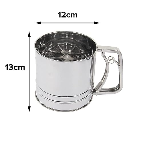 Image of Flour Sifter for Baking Atta chhani Hand Press Design Stainless Steel Flour Sifter Corrosion Resistant Large Capacity Flour Sieve Cup for Sugar Flour and Coffee Powder | Atta Chalni (B)