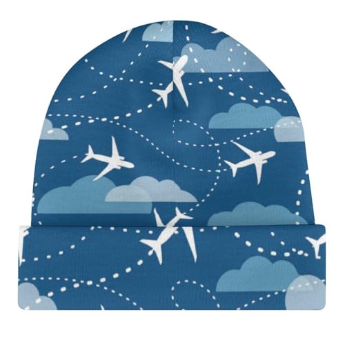 Airplane Aircraft Plane Pattern Kids Beanie Hat for for Girls Boys Children Cap Winter Knitted Chemo Cancer Headwear Accessories Gifts Decoration Black4