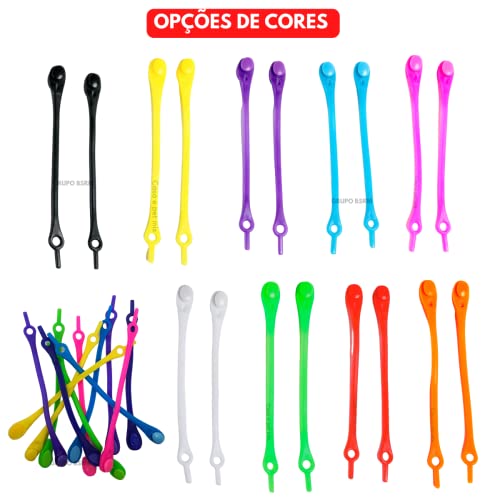 Cadarços Silicone Cadarço 12 unidades Colorido Cores Elásticos Preto Branco Azul Rosa Laranja (Verde