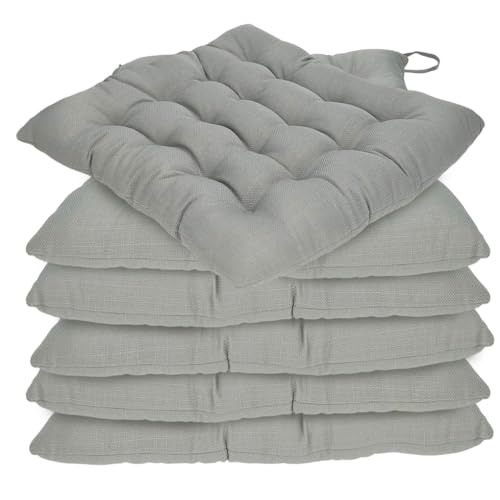 Tesosy Pack 6 Cojines para Sillas, Cojín Decorativo de Asiento（40+ -2cm） x 5cm con Correas de Sujeción, ​Asiento Imitacionde Lino, Ideal para la Decoración de Jardín, Gris