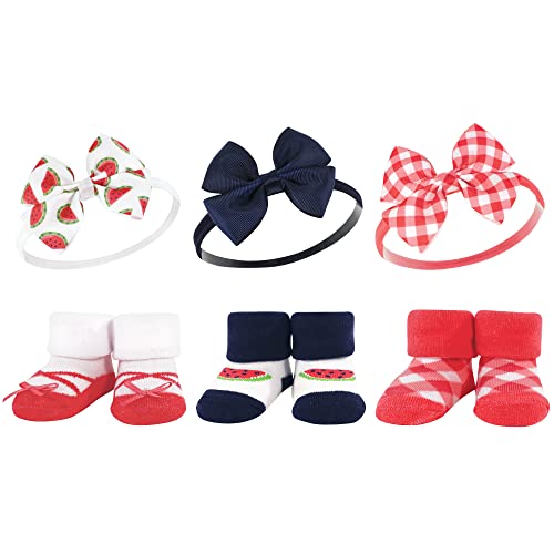 Hudson Baby Infant Girl Headband and Socks Giftset, Watermelon, One Size