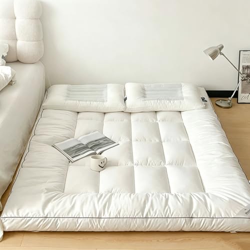 BK&MF Topper sobrecolchón Grueso y Plegable, colchón Enrollable Estilo Tatami, Relleno de Fibra de Soja, cubrecolchones portátil para Uso en Interiores,Blanca,90x200cm(35x79inch)