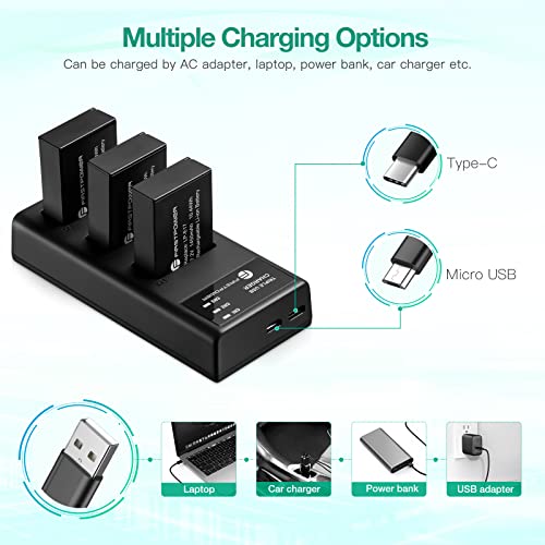 FirstPower LP-E17 Battery and Triple Slot Charger for Canon EOS R8, R10, R50, EOS RP, Rebel T8i, T7i, T6i, T6s, SL2, SL3, EOS M3, M5, M6, 77D, 200D, 750D, 760D, 800D, 8000D Camera - Image 3