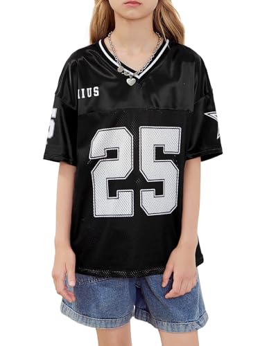Image of WDIRARA Girl's Number Graphic Jersey Shirts Short Sleeve V Neck Tees Oversized T-Shirt Tops