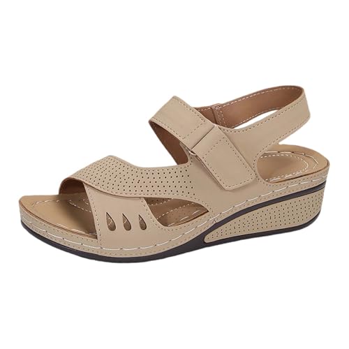 ZTFYKLIN Sandalias Con Cuña Mujer De Informales Tacón Inclinado Para Romanas Sujeción (Beige, 38) Verano Negro Deportivas Cómodas Horma Ancha Andar Sandalia Chanclas Cross Alpargatas Planas