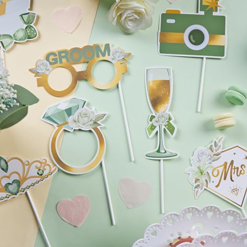 SUNBEAUTY 38 PCS Sage Green Wedding Photo Booth Props,Bridal Shower Photo Props, Engagement Party Decorations, Wedding Decorations for Ceremony Outside, Wedding Party Supplies for Girls