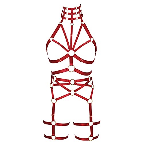 Medias y ligas | Conjunto De Brasier De Arnés Para Mujer, Piernas, Liguero, Hueco, Carnaval, Punk, Gótico, Halloween, Cinturón Ajustable, Disfraz De Baile, Rojo Vino, Talla Única