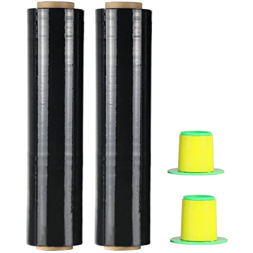 Lot de 2 Noir Film étirable demenagement,film emballage plastique noir 250m x 400 mm x 18µm, etirable Film avec poignée de roulement en plastique, pour...