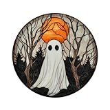 MUYIASER Round Halloween Metal Sign Ghost Vintage Tin Sign Aluminum Retro Signs for Yard Garden Indoor Outdoor Wreath Home Halloween Decor 8 Inch