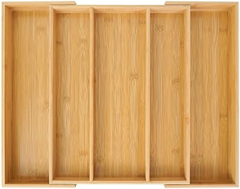 Utoplike Bamboo Expandable Kitchen Drawer Organizer, Adjustable Utensil Holder and Cutlery Tray Organiser, Drawer Divider for Silverware, Flatware, Knives in Kitchen, Bedroom, Living Room