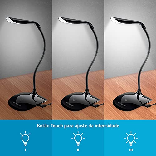 Luminária LED Multilaser USB 3 Níveis De Luz Preta - AC272