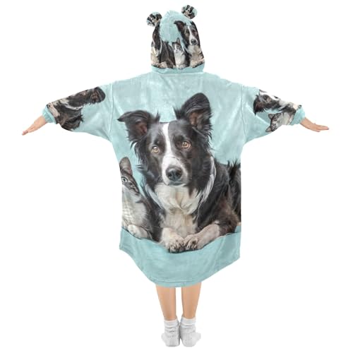 Border Collie Puppy Dog Cat Kids Wearable Blankets Teen Girls Comfy Animal 3D Print Boys Oversized Hoodie Sweatshirt2