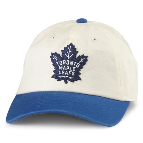 AMERICAN NEEDLE Toronto Maple Leafs Officially Licensed NHL Blue Line Adjustable Snapback Baseball Hat Ivory/Royal (EM004A-TML-IROY)