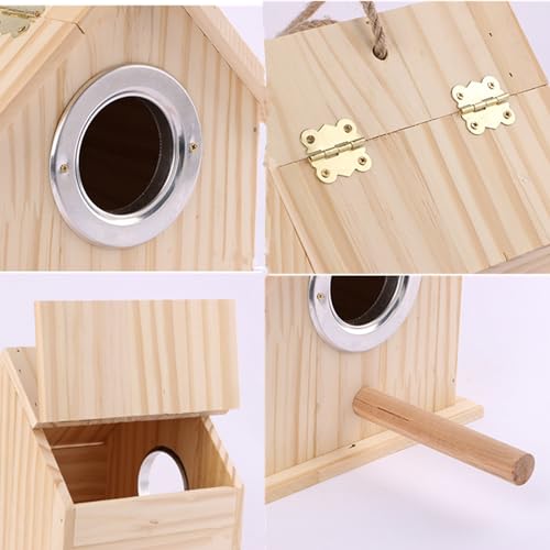 Image of Parakeet Nesting Box Parrot Wooden House Bird Breeding Nest Warm Mating Box | With Stand Perch, Parrotlets Aviary Cage Budgie Mating Box for Lovebirds, Cockatiel, Budgie, and Small Birds