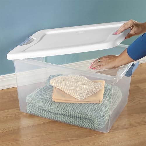 Image of Sterilite 18-Pack Latching Box, Under Bed Storage Bins with Lids, Clear Plastic, 64 Quart - Heavy-Duty Organizing Containers for Closet, Bathroom, and Office