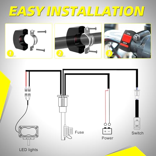 Image of 1 Lead Motorcycle Wiring Harness Kit w /Handlebar Switch 10A Blade Fuse 12V LED Light Bar Heavy Duty Nylon Wire for ATV Motorcycle Dirt Bike Motorized Bicycle - Fits 7 /8 inch Handlebars (22mm)
