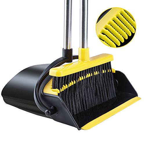 Broom and Dustpan [2020 Upgrade] Tiumso Dust pan Broom Set with Upgrade Combo and Sturdiest Extendable Long Handle,4 Layers Bristles,Upright Standing for Home, Office, Kitchen, Lobby