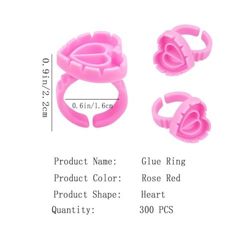 300PCS Disposable Glue Rings for Eyelash Extensions - Smart Holder Cups With Lovely Shape Lash Fan Blossom - Rose Red - Additional View