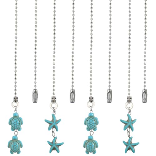 Image of CRASPIRE 12Pcs Starfish Ceiling Fan Pull Chain 2 Styles Synthetic Turquoise 14.57 Inch Summer Ocean Sea Turtle Hanging Pendant Ball Chain Dangler Extender Ornament for Ceiling Fan Light Lamp Decor