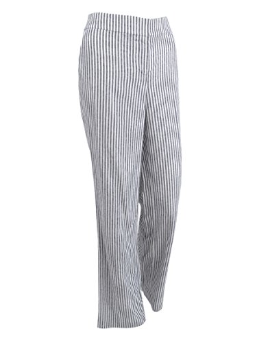 Nine West Womens Linen Striped Straight Leg Pants Navy 2