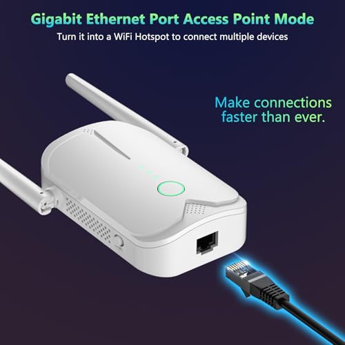 WiFi Extender Signal Booster Up to 9000sq.ft and 55 Devices, WiFi Range Extender, Wireless Internet Repeater, Long Range Amplifier with Ethernet Port, 1-Key Setup, Access Point, Alexa Compatible - Thumbnail 5