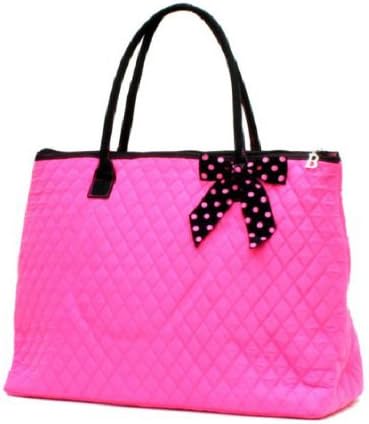 Extra Large Quilted Solid Tote Bag (Fuschia/Black)