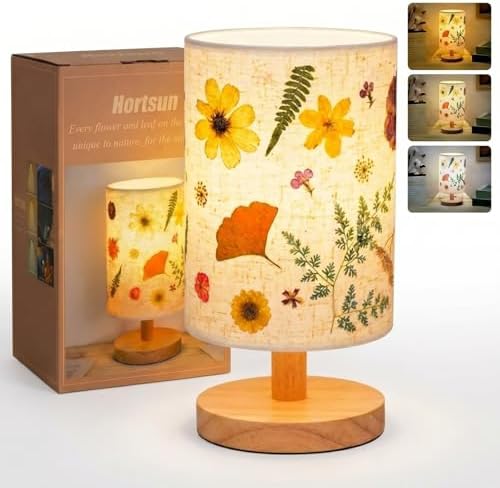 Hortsun Pressed Flower Vintage Table Lamp, Cottagecore Boho Rusti...
