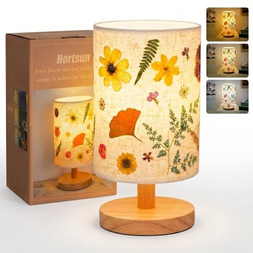 Hortsun Pressed Flower Lamp Vintage Table Small Lamp Cottagecore Decor Boho Night Light Decorative...