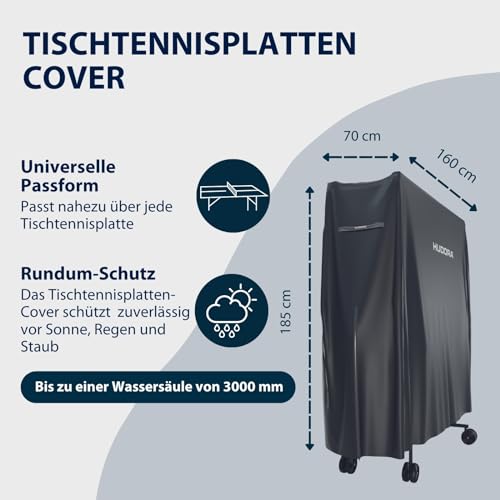 HUDORA Tischtennisplatten Abdeckung in 187x72x156 cm - PU-beschichtete Tischtennis Hülle - Schutz vor Sonne / Staub & Regen - Abdeckhülle mit Reißverschluss - Schutzhülle für Tischtennisplatte