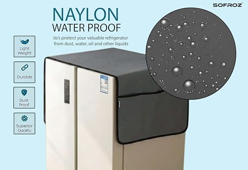 Image of Refrigerator Double Door Waterproof, Dustproof, Protective Cover for Fridges with Extra Storage Space Nylon Top Cover with 6 Storage Pockets (170 x 65 cm) (Grey)