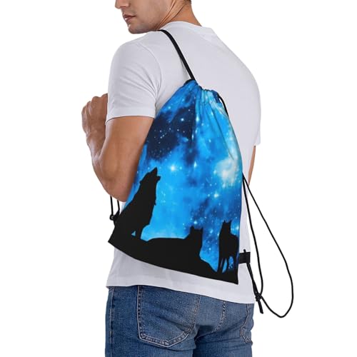 Sac à dos imprimé loups style décontracté et fermeture par cordon de serrage robuste