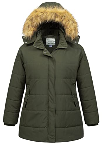 Chrisuno Women's Plus Size Winter Coat Waterproof Long Puffer Jacket Warm Thicken Parka with Removable Fur Hood