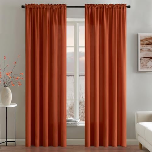 Image of MIULEE Burnt Orange Fall Semi Sheer Privacy Curtains 2 Panels 52W x 84L | Semi sheer privacy, non-see-through, light filtering, fits kitchen, bathroom, bedroom