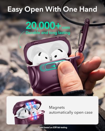 Image of ESR for AirPods 4 Case, Compatible with AirPods 4th Generation Case (2024) (USB-C), Compatible with Magsafe, Drop-Proof Lock, Easy Open, Cyber Series, Burgundy