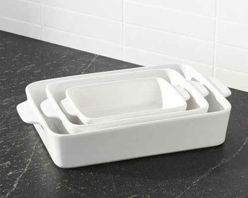 Conj. Travessa 3 Unidades Ceramica com Alça Assadeira Branca Jogo Completo Forma Pequeno Médio Grand