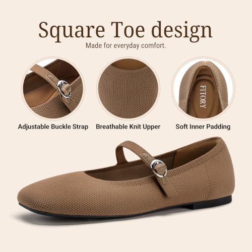 Image of FITORY Flats for Women, Mary Jane Ballet Square Toe Knit Ankle Strap Shoes