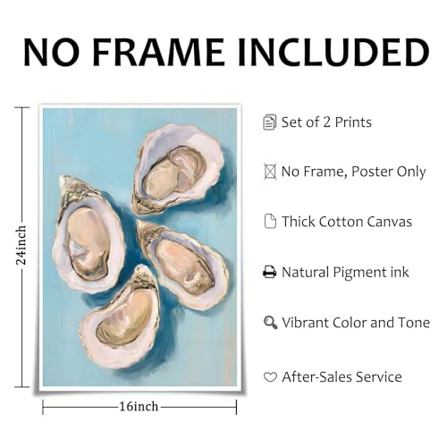 Oyster Shell Wall Art Pastel Blue Wine Champagne Poster Oyster and Champagne Wall Art Coastal Aesthetic Painting Trendy Artwork Funky Bar Cart Posters for Living Room Bedroom 16x24inchx2PCS No Frame by Gobeiuasy - Used condition - Image 2