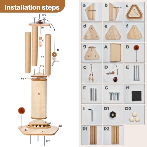 34 Inch Cat Scratching Post for Large Cats with 4 Interactive Toys - image 2