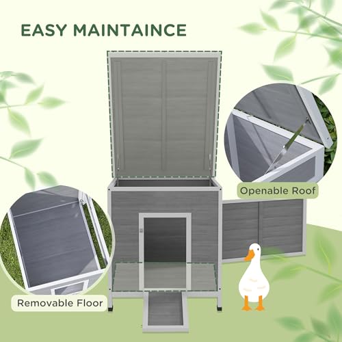 Image of PawHut Duck Coop, Wooden Chicken House Rabbit Hutch with Openable Roof, Removable Floor, Double Doors, Ramp, Duck House for 2-4 Chickens, Geese, 25 inch x 32 inch x 30 inch