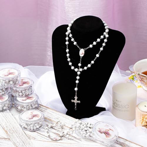 Jadive 24 Piece Scented Wood Rosary Beads Baby Baptism Party Favors Rosary Necklace for Women Men Angel Baby First Communion Gifts with Case for Mother Elder Gifts (White)4