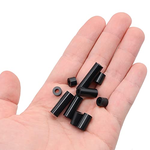 Image of Exqutoo Black ABS Round Washers ID 3.2mm,OD 7mm, 3mm 5mm 6mm 8mm 10mm 15mm 18mm 20mm 25mm Length, Assortment Kit, Non-Threaded, Suitable for M3 Screws Hardware Spacer Bracket
